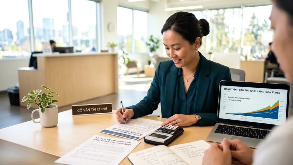 Đầu tư ở Mỹ cho người mới 2026: 401(k), IRA, index fund — bắt đầu từ đâu
