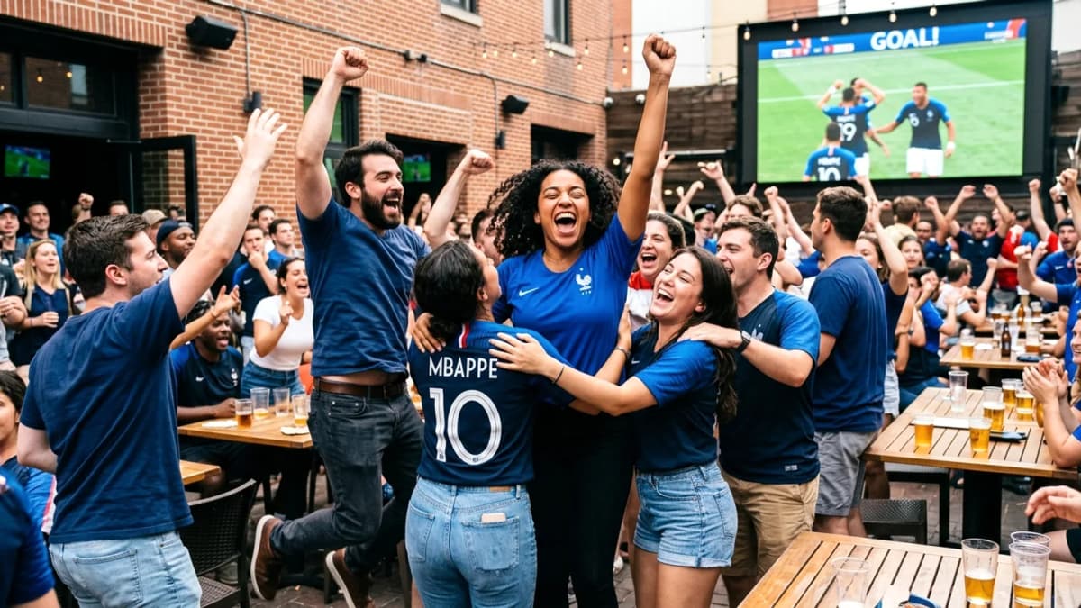 Người hâm mộ Pháp tại Philadelphia bùng nổ mừng bàn thắng của Mbappé