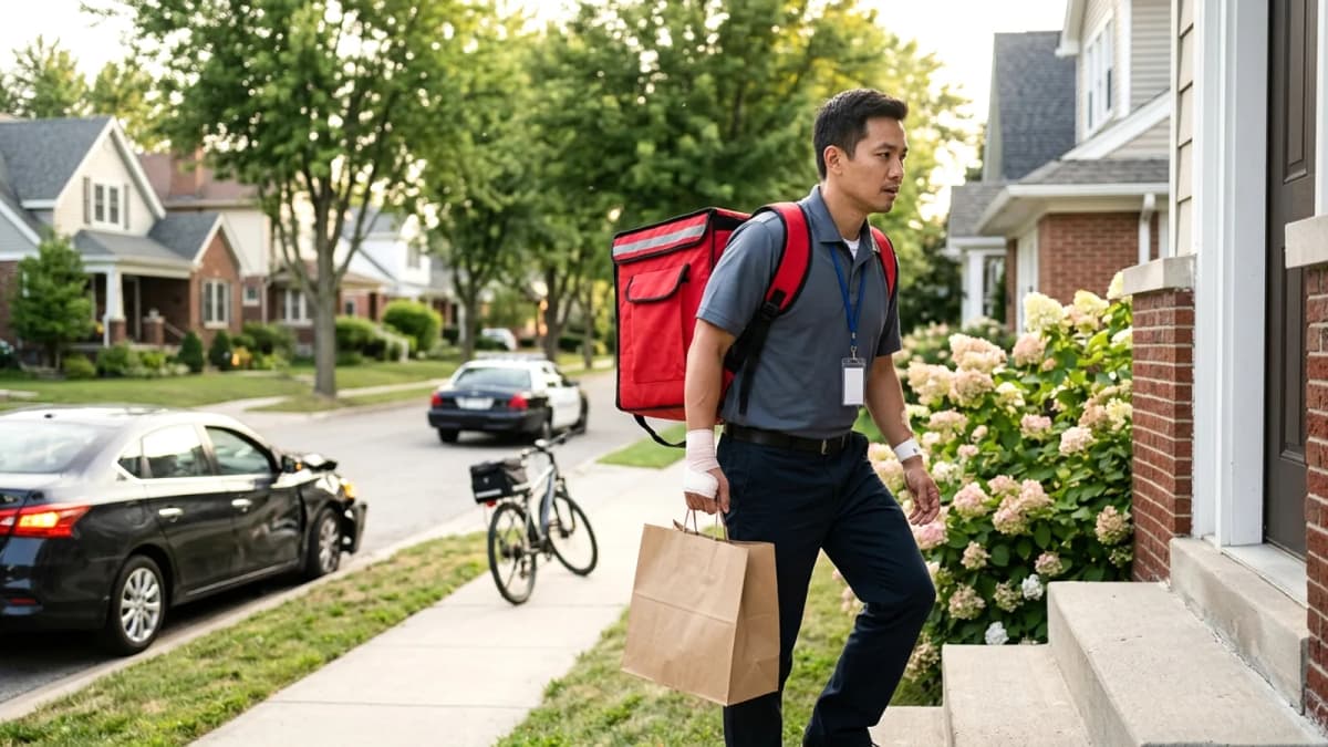 Tài xế DoorDash bị xe tông khi đang giao hàng vẫn hoàn thành nhiệm vụ